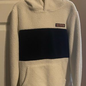 Vineyard Vines Girls' Fuzzy Color-Block Hi-Lo pull over Hoodie